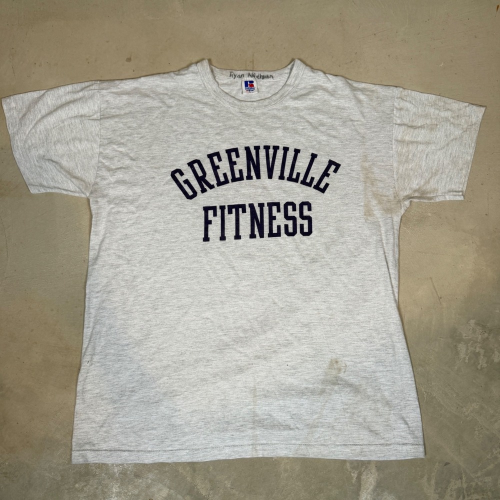 Vintage Russell Athletic NuBlend Greenville Fitness T Shirt Gray Mens L USA 90s